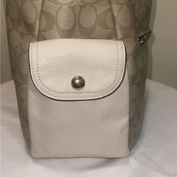 Coach Signature Tan and White Hobo Shoulder Bag 11 3/4 x 10 3/4 x 5 1/4 - Picture 3 of 8
